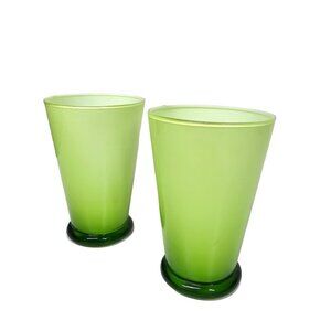 Retro Vintage Green Handblown Glass Tumblers, Set Of‎ 2 - 5" Height